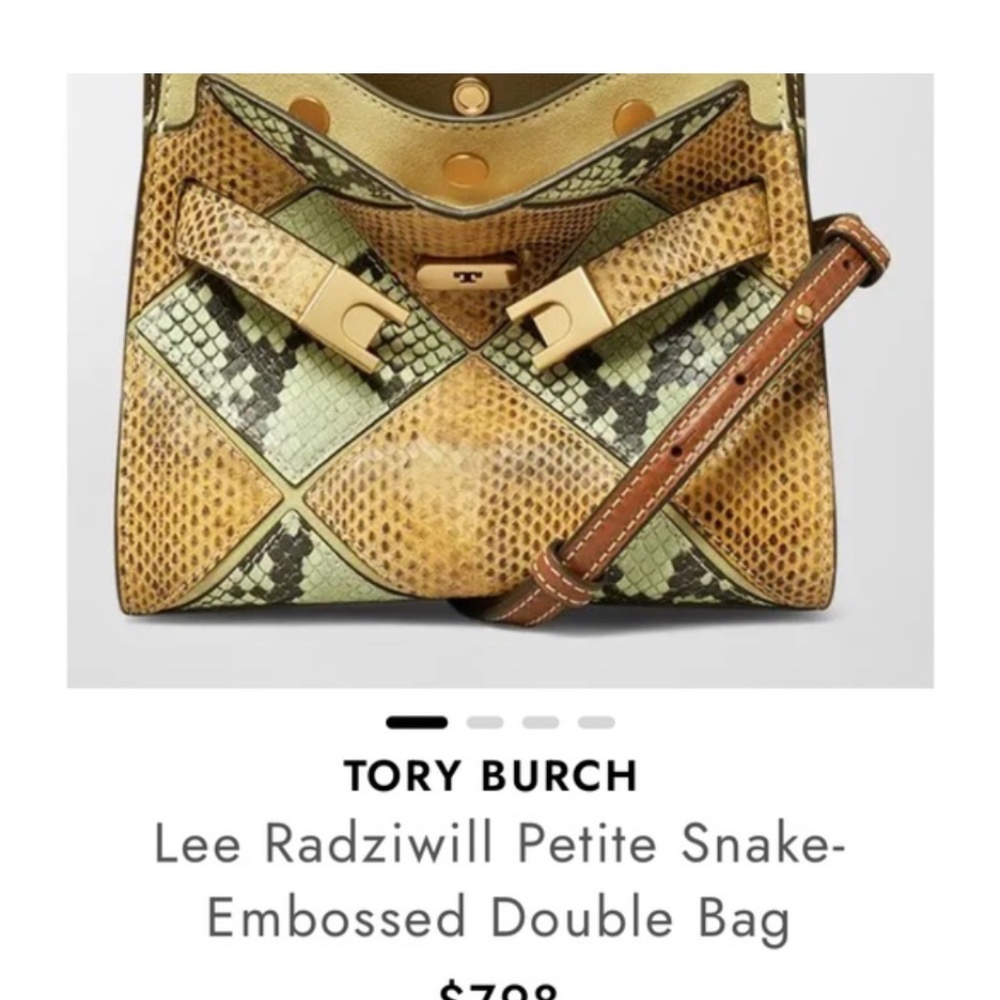Tory Burch Green and Brown Satchel with Patchwork Design - Picture 2 of 10